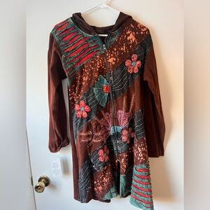 Rising International NWT Women’s Embroidered Tunic Zip Up Hoody Floral Medium